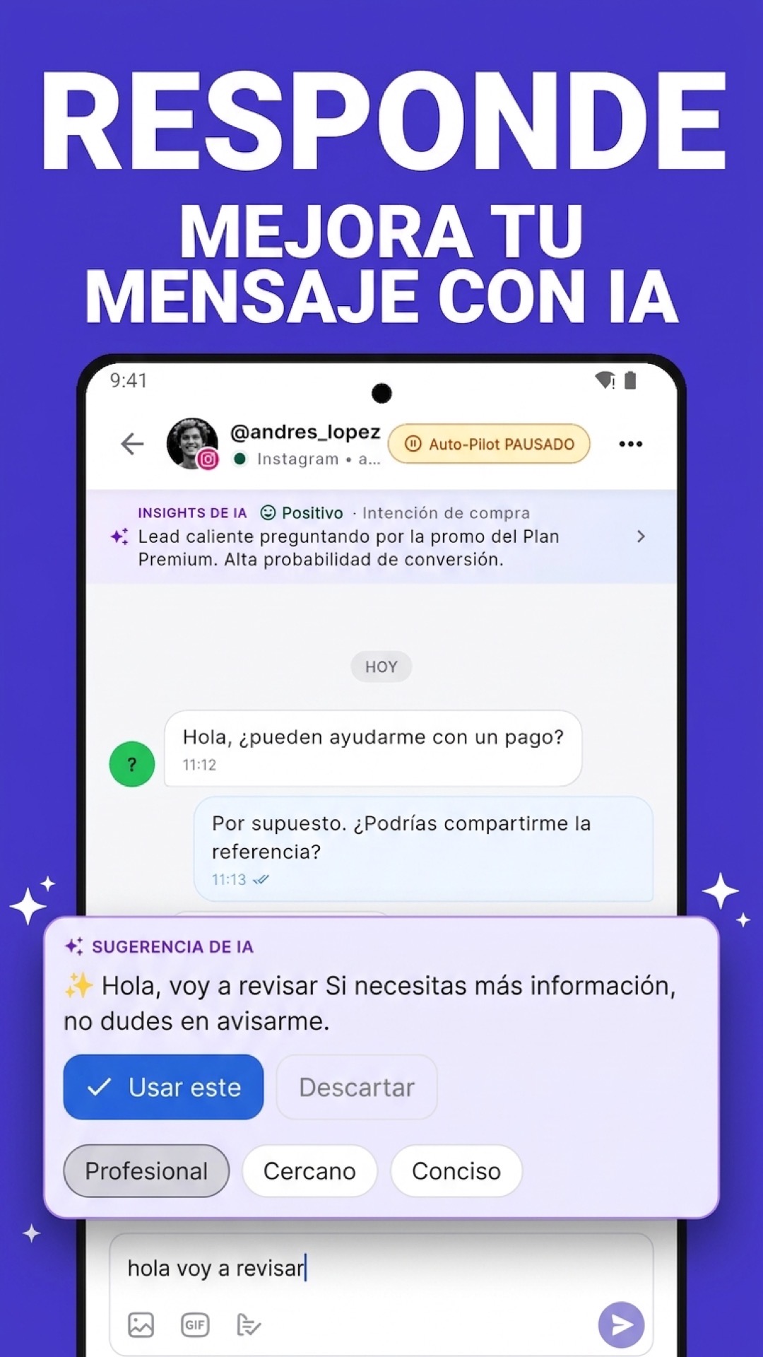 Sugerencias de respuesta generadas por IA